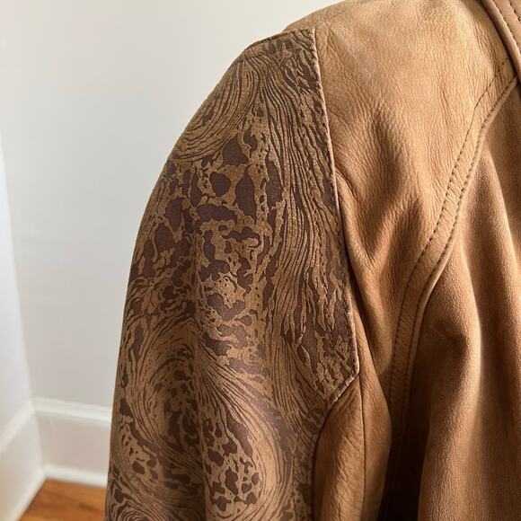Vintage 80s Suzie’s Fashion Tan Leather Jacket S Blouson Bomber Brown - Picture 6 of 12